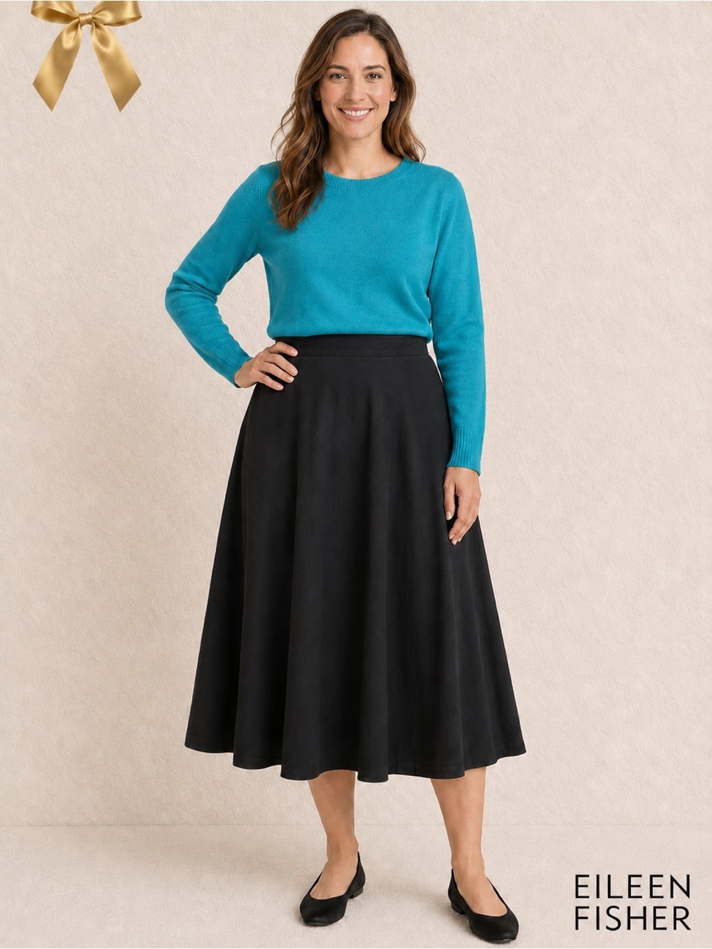 Eileen Fisher Midi 100% Silk Full Skirt Size L Charcoal Gray